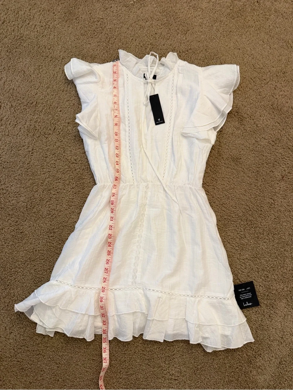 Lulus Tanaya White Flutter Sleeve Tiered Mini Dress size large white lace boho - Picture 10 of 15
